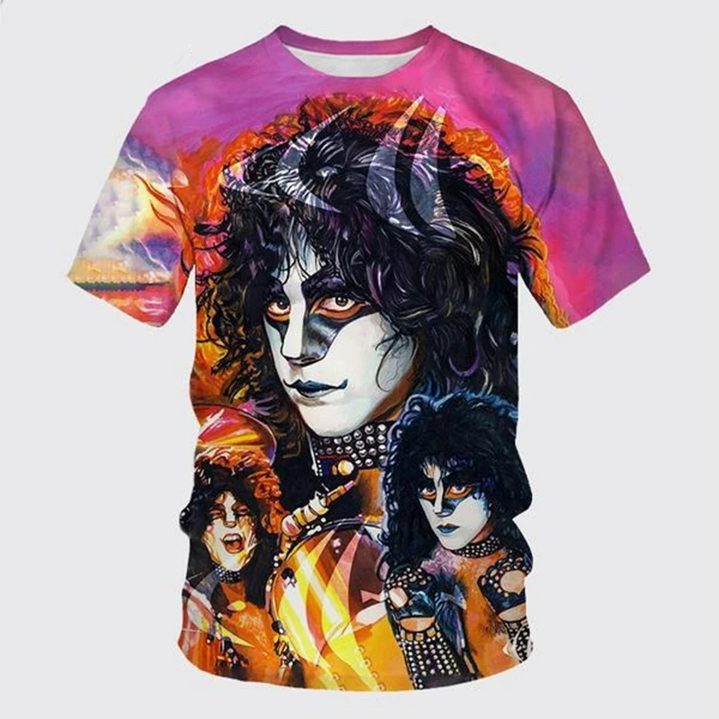 Fashion Rock Band Kiss Pattern 3D Print T-Shirts Summer Men Women Short Sleeve T Shirt Oversized Harajuku Tees Tops Man Clothing
