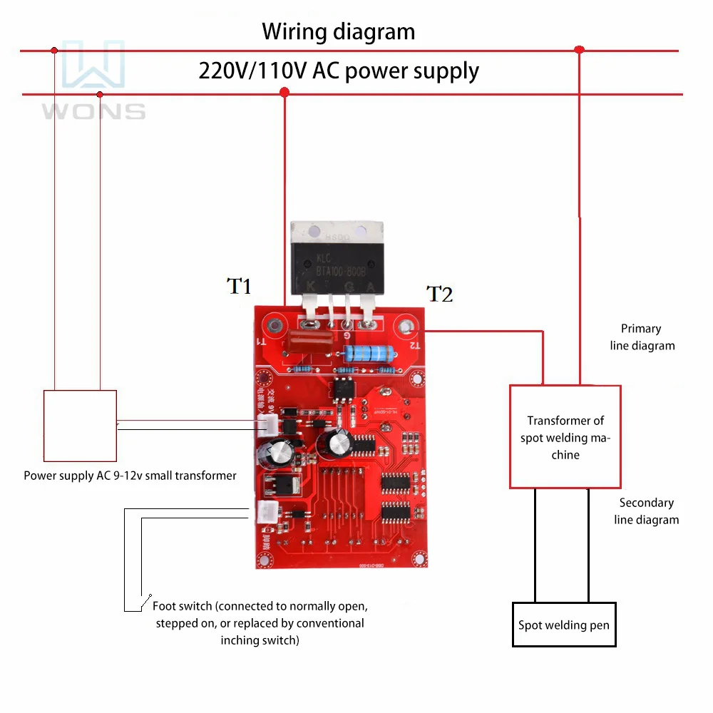 Spot Welding Machine Control Board AC 9V 12V Spot Welder Control Board 40A/100A Dual Pulse Transformer Controller