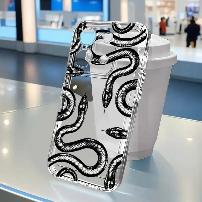 

Luxury Snake Dragon Cat Phone Case For Xiaomi Redmi Note 15 14 13 12R 12 11E 9 9T 8 8T Pro Plus 5G Transparent Soft