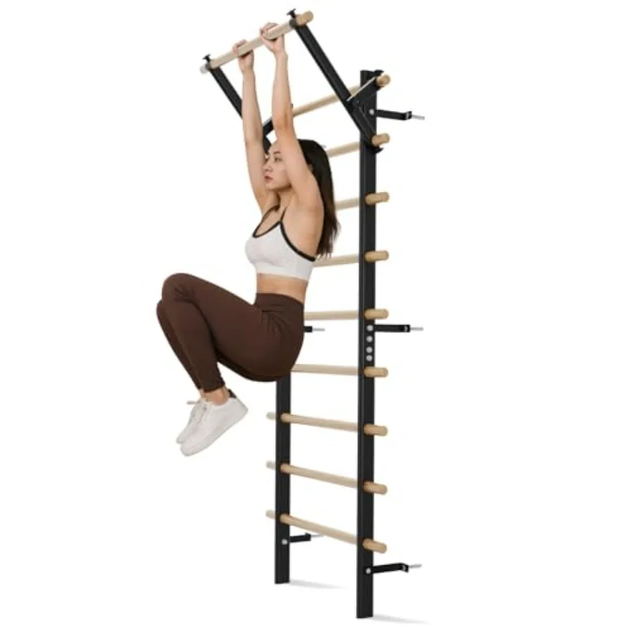 

Swedish Ladder Wall Gym for home use, powder-coated steel, matte black, 9 adjustable rods for core strengthening, stretching, a