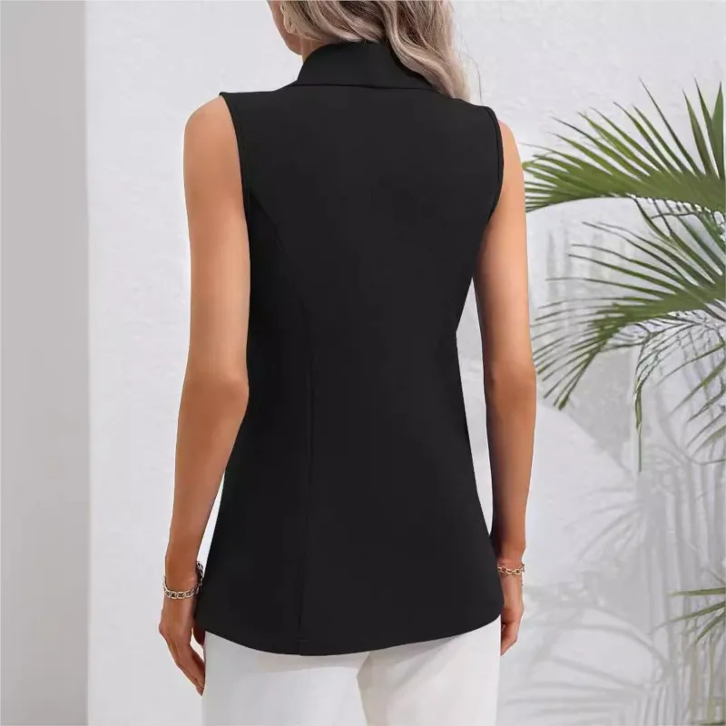 2024 Spring/Summer New V-NECKCollar Black White Suit Blazer Vest Jacket Women Style Commuter Sleeveless OL Cardigan Tank Coat