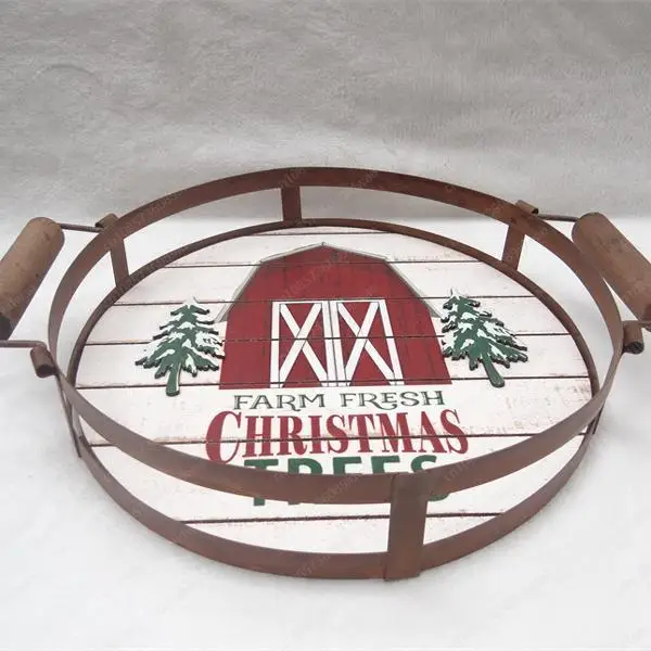 Christmas decorations binaural tray, wood wrought iron storage tray can be hung and wall decoration can be placed