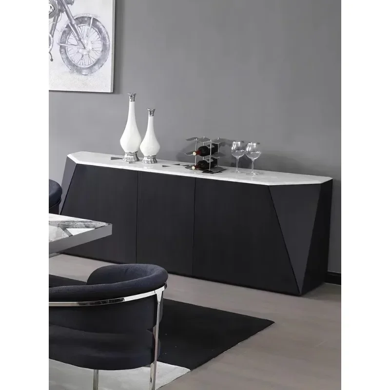 

Italian side cabinet Hotel front desk storage display cabinet Special-shaped black oak