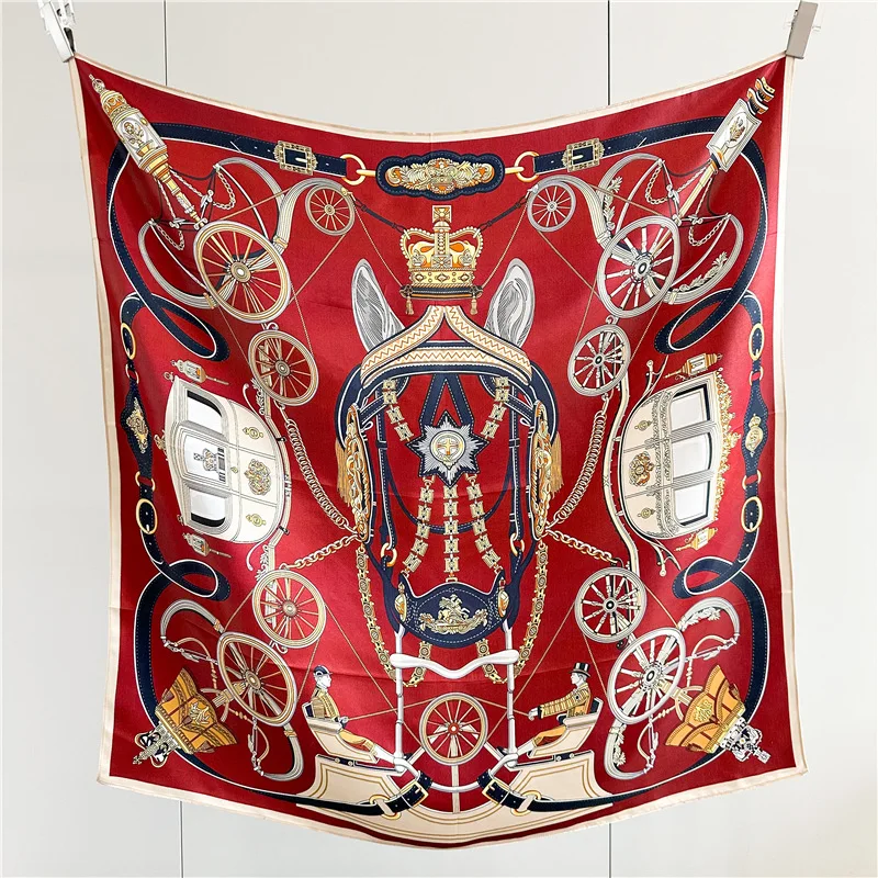 

100% Mulberry Silk Scarf 88x88cm Luxury Designer Print Square Silk Twill Scarf for Women Elegant Hair Scarf Hijab Bandana Wrap