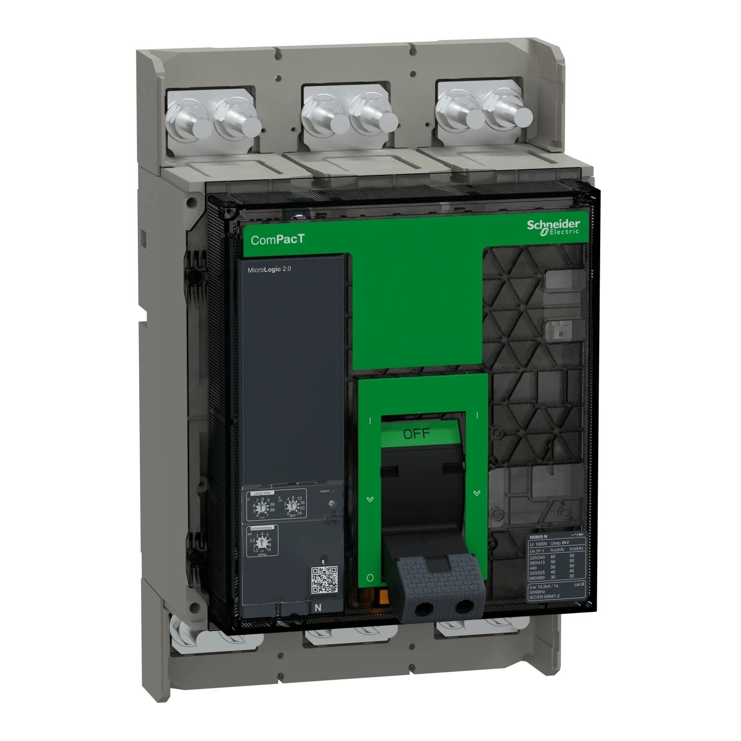 C080N320FM Circuit breaker, ComPacT NS800N, 50kA at 415VAC, 3P, fixed, manually operated, MicroLogic 2.0 control unit, 800A