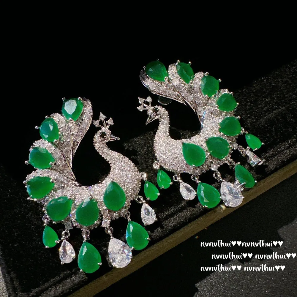 Brilliant drops of water peacock gemstone earrings for women green vintage banquet ear jewelry