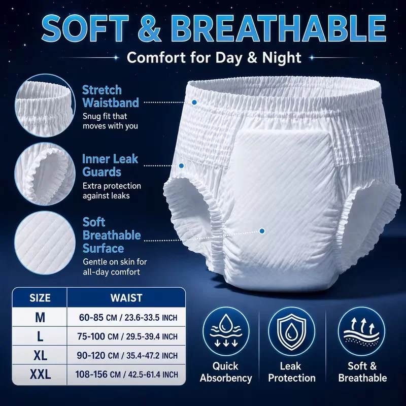 Disposable Adult Pull-On Briefs, M–XXL