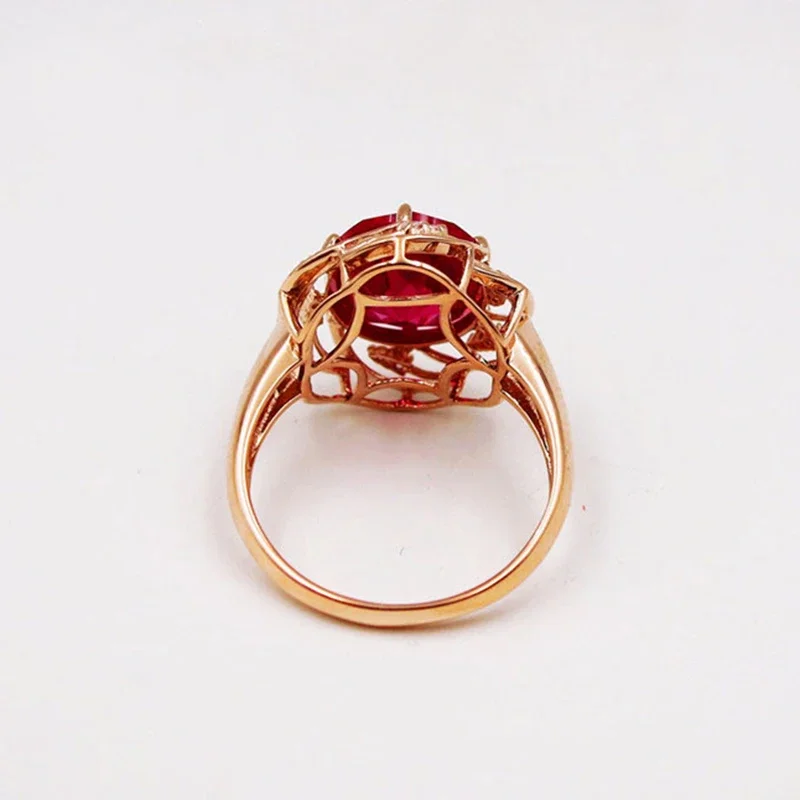 585 Purple 14K Rose Gold Inlaid Flower Ruby Rings For Women Adjustable Elegant Crystal Charm Wedding Engagement Jewelry