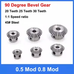 1pc 1:1 Bevel Gear 0.5 Mod 0.8 Mod 20/25/30 Teeth Bore 3/4/5/6/8/10mm Gear 90 Degrees Meshing Angle Steel Gears 45# Steel
