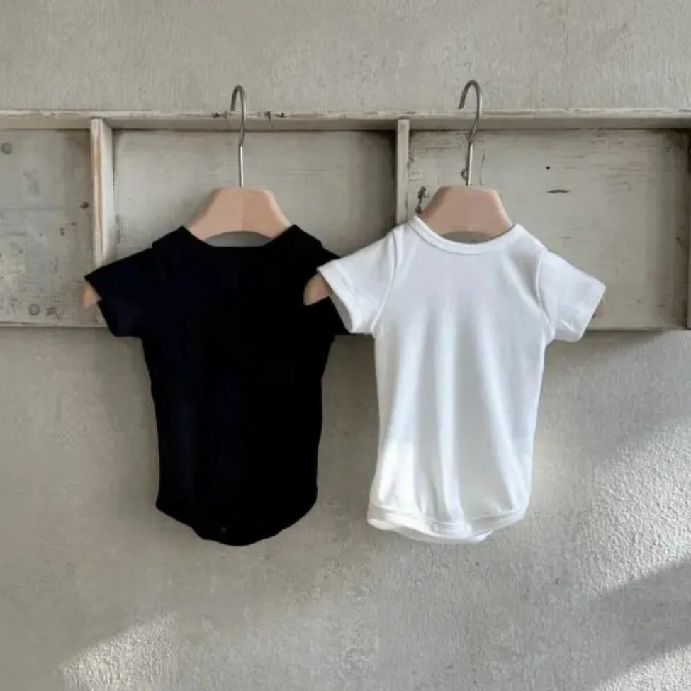 

2026 Summer New Baby Short Sleeve Bodysuit Cotton Infant Boy Girl Thin Breathable Jumpsuit Solid Newborn Clothes 0-24M
