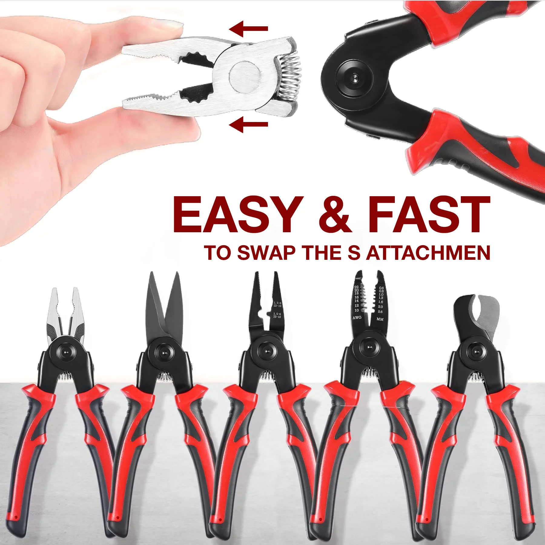 5in1Multifunctional Pliers Set,Wire Stripper/Cutter/Crimper,Interchangeable Pliers Head Wire Cutting Tool,Shears for Electrician