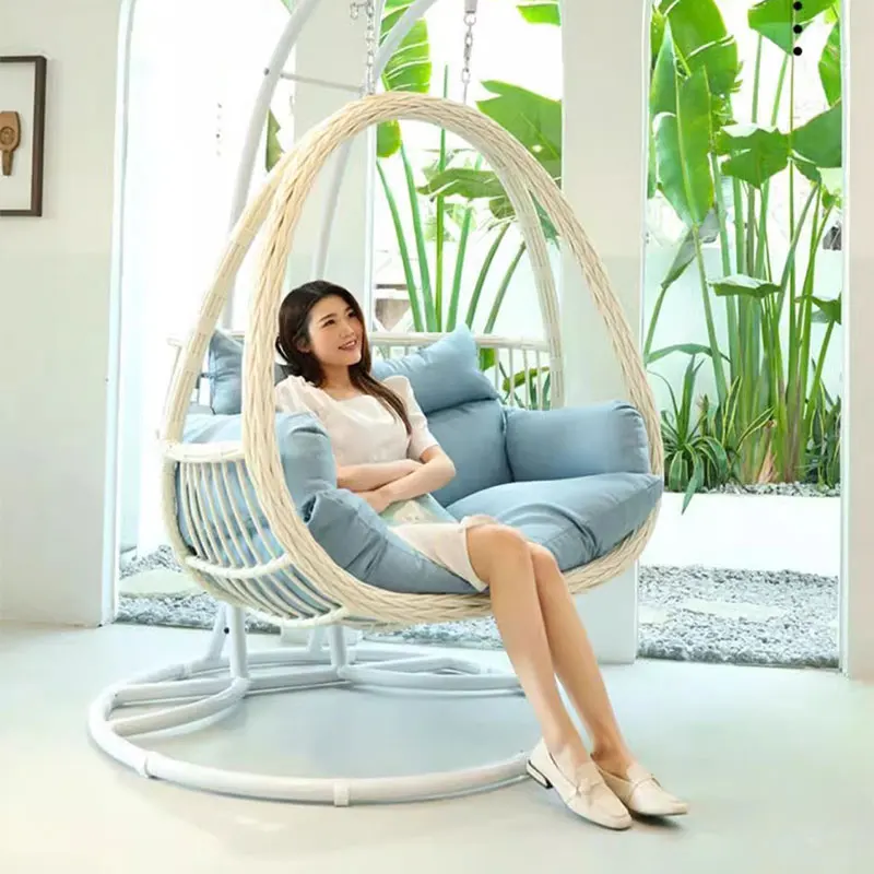 Bedroom Swing Chair With Stand Indoor Outdoor Wicker Rattan Patio Basket Hanging Chair With UV Resistant Cushions Room Furniture