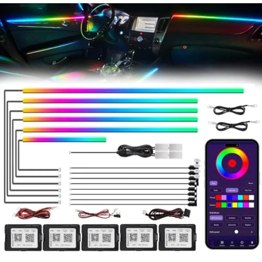 

Acrylic Interior Car LED Strip Light with Wireless APP RGB 18 in 1 with 175 Inch 593 LEDs Fiber Optic Ambient Lighting Kits 16