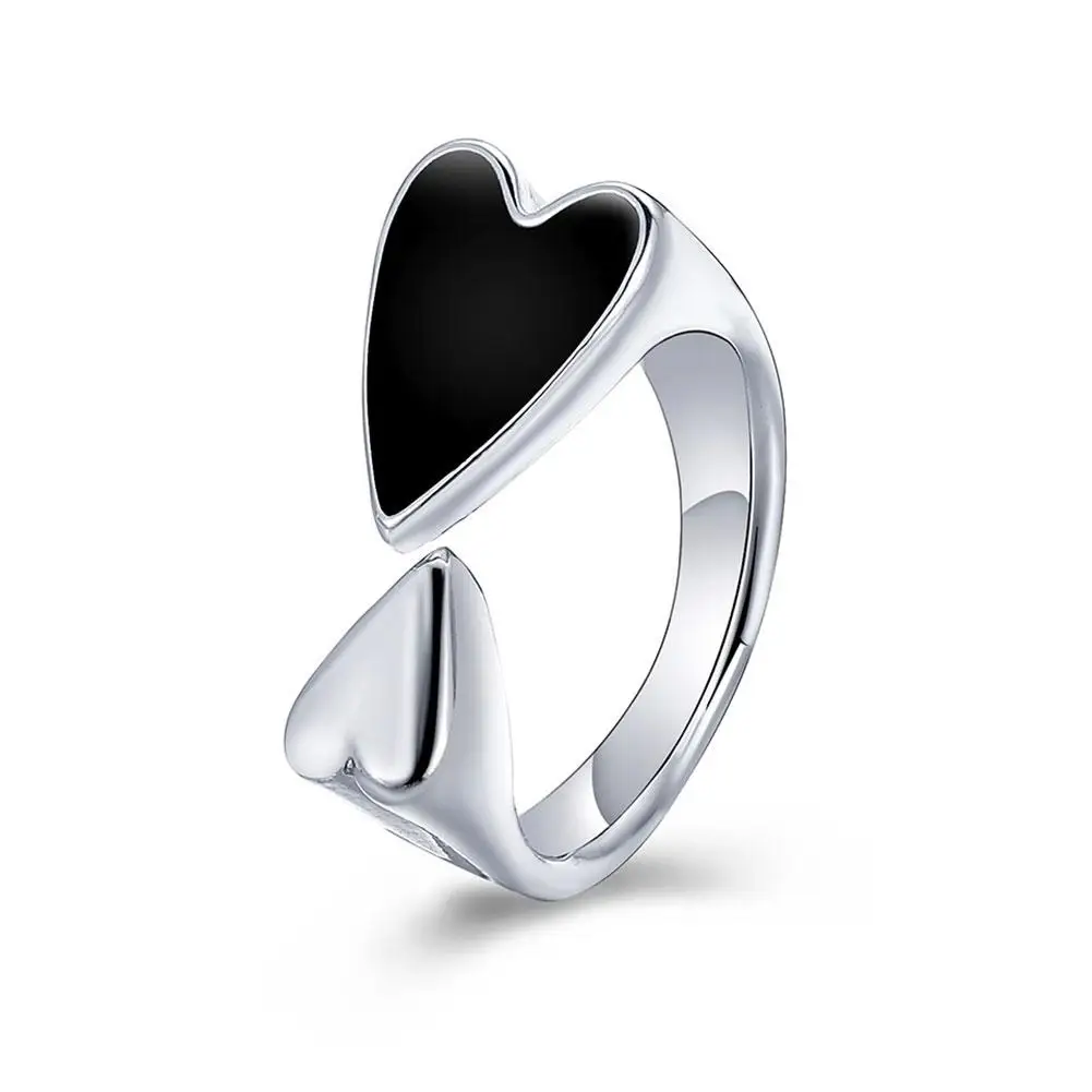 Two-color Black Heart Rings For Women Minimalist Aesthetic Drop Of Oil Open Rings Female Metal Party Jewelry - Image 6