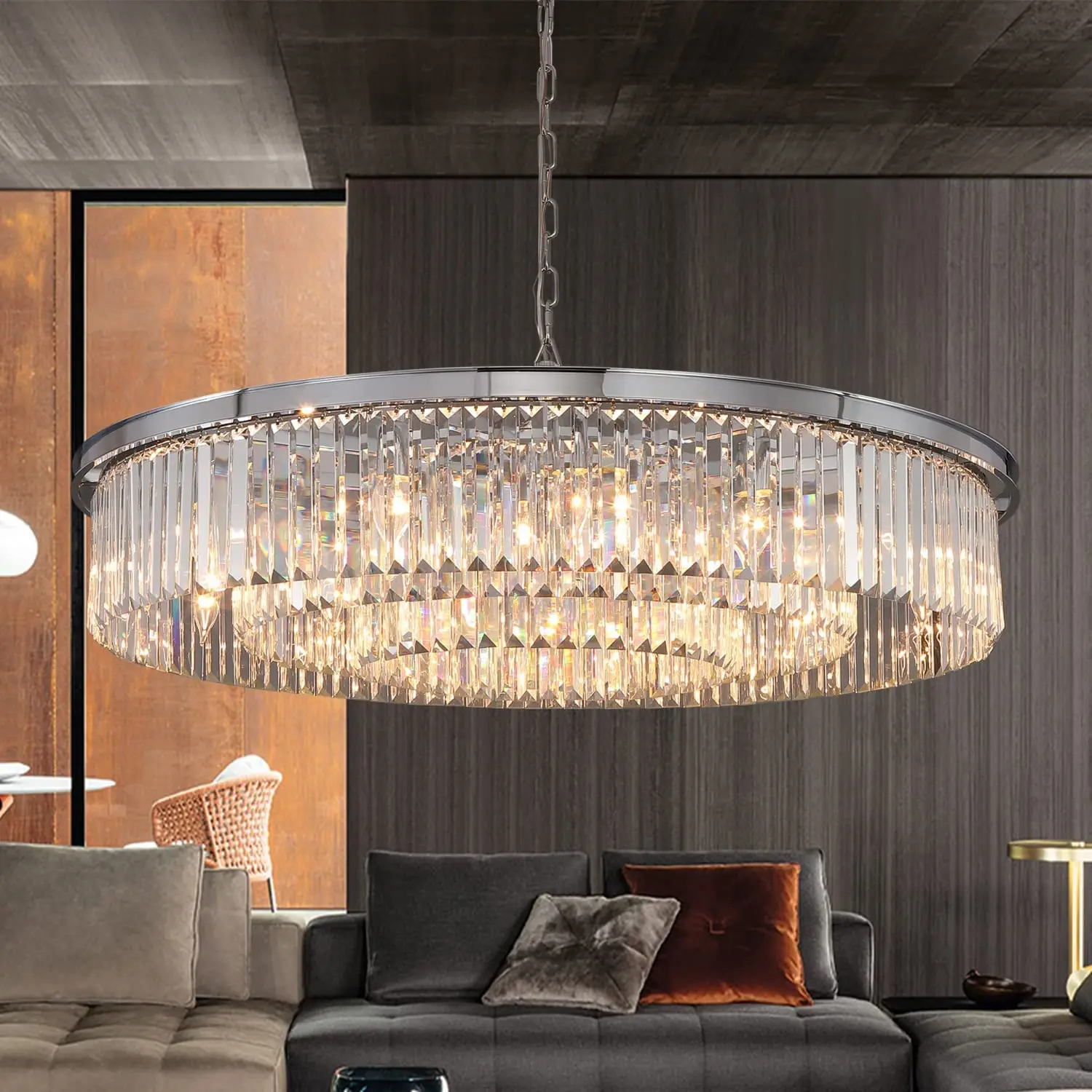 

Round Crystal Chandelier Light Pendant Hanging Suspension Ceiling Lamparas for Villa Hotel Lobby Home Decor Lighting