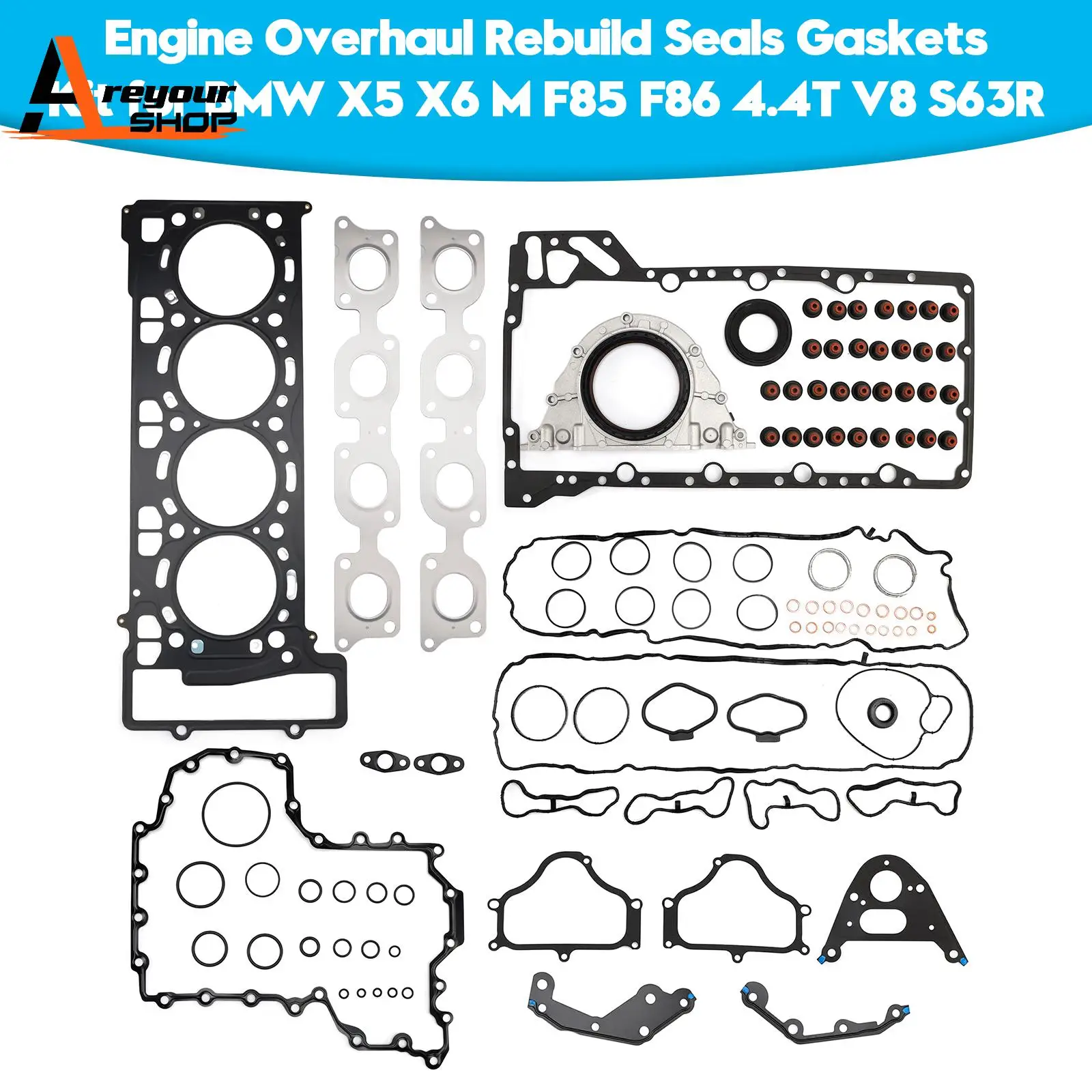 

Engine Overhaul Rebuild Seals Gaskets Kit for BMW X5 X6 M F85 F86 4.4T V8 S63R