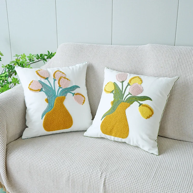 Simple Embroidery Pillow Cover Jacquard Bouquet Pillow Cover Decorative Living Room Sofa Cushion Covers Headboard Pillowcase