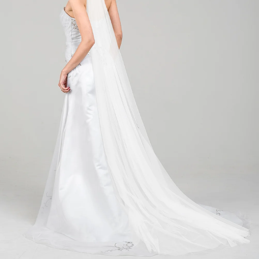 

Elegant Simple Bridal Veil 1 Layer 3 Meters Long Floor Length White Tulle Wedding Accessory For Bride With Comb