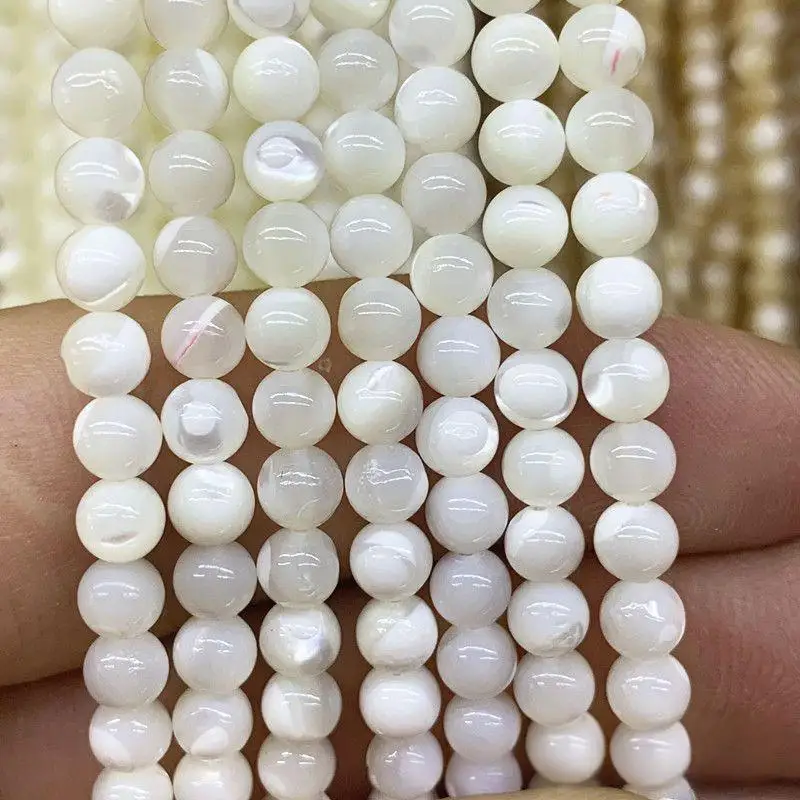Natürliche Tiefsee-Perlmutt, weiße Schmetterlingsmuschel, runde lose Perlen für DIY-Schmuckzubehör, handgefertigte Herstellung von Armbändern