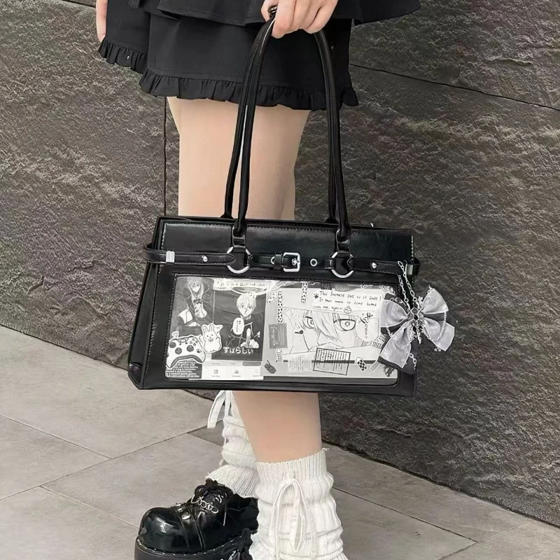 Ita-Tasche mit transparentem Sichtfenster, japanische Lolita-Mädchen-Umhängetasche, Handtasche mit großer Kapazität, süße Anime-Tragetasche – Detail 7