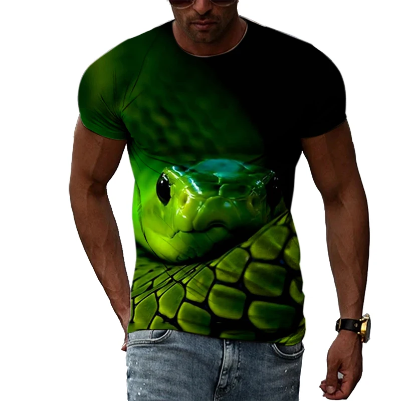 Horror King Cobra Graphic T Shirt for Men 3D Printed Snake T-shirt Casual Streetwear Womens Clothing Summer O Neck Kids Tops Tee