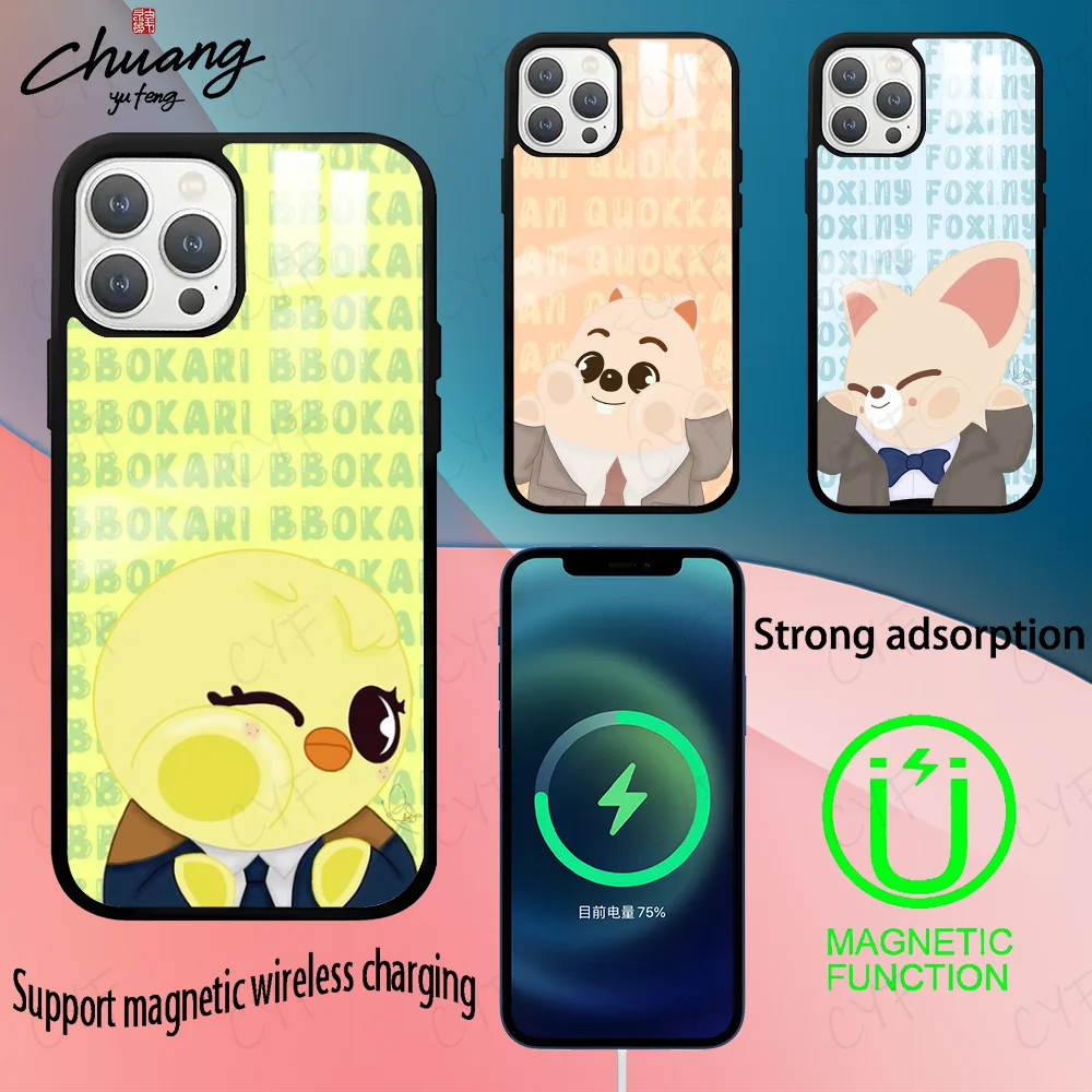 S-Stray Cartoon kids Phone Case For 11 12 13 14 15 16Pro Max mini Plus strong magnetic attraction Phone Cover