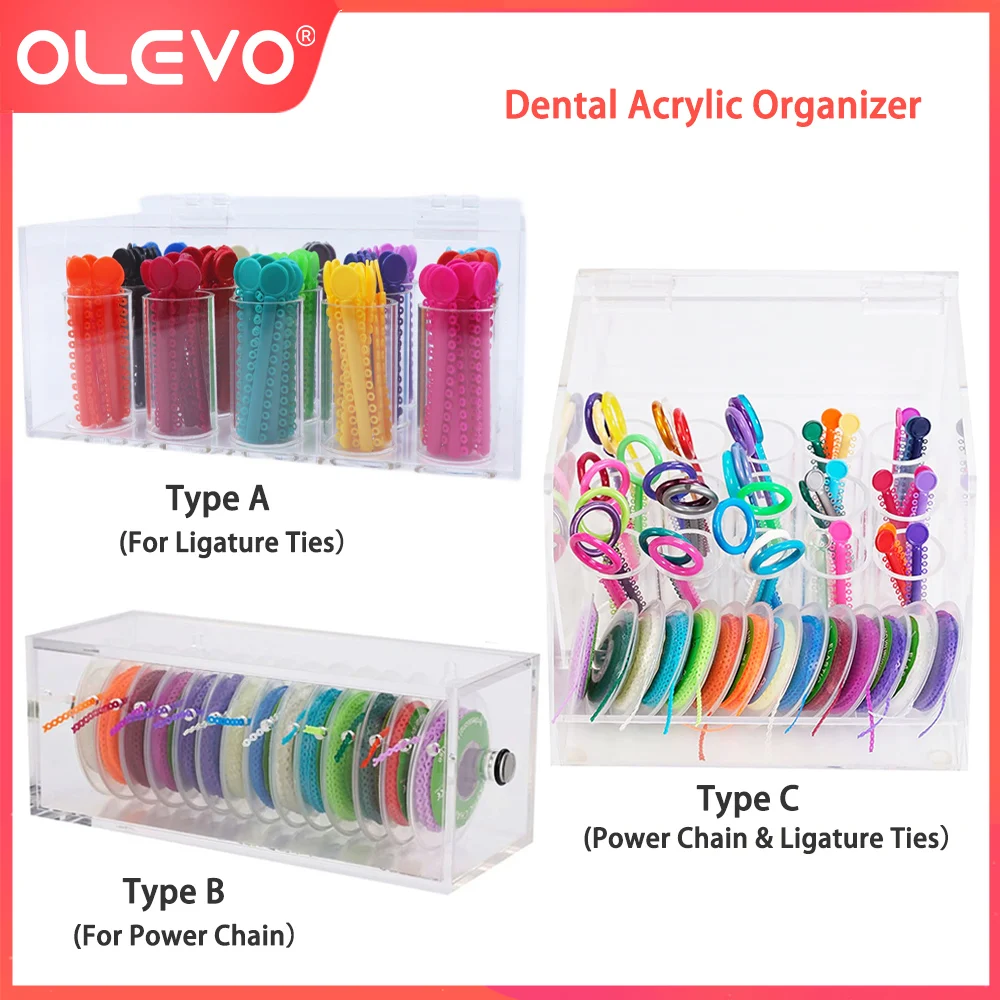 OLEVO Dental Acrylic Organizer Boxes Dispenser Ortho Ligature Ties Holder Stand Retainer Case Dentistry Power Chain Storage Box