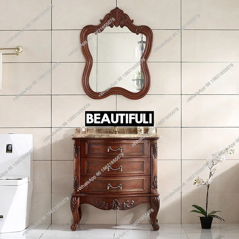 

Z136Red oak European bathroom cabinet, small apartment wash basin cabinet combination solid wood wash table
