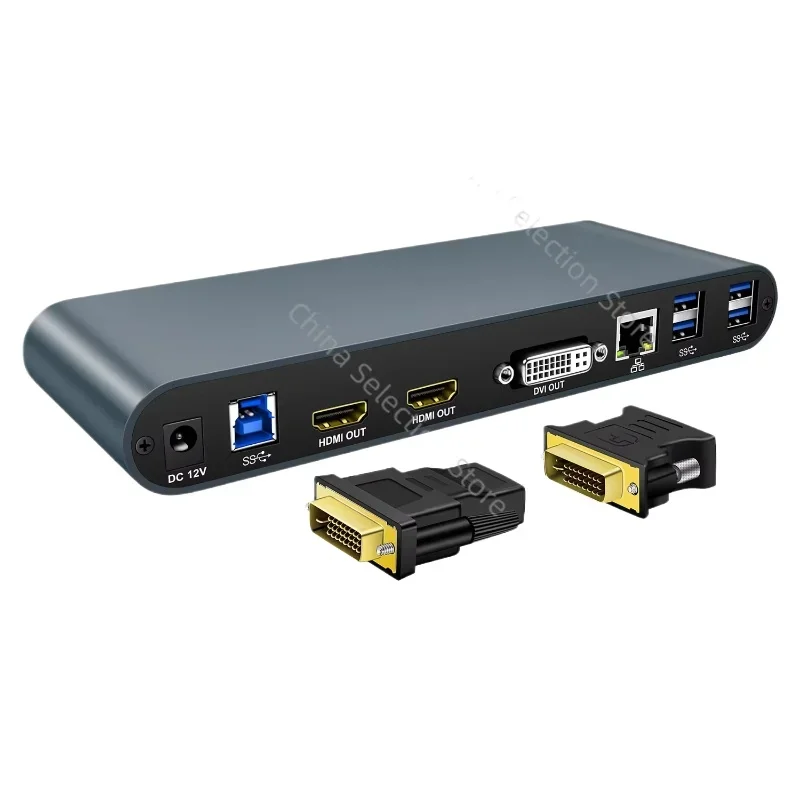 New Private Mode USB Docking Station 2HDMI + DVI + RJ45 + VGA High Definition HUB12 in 1 Docking Station