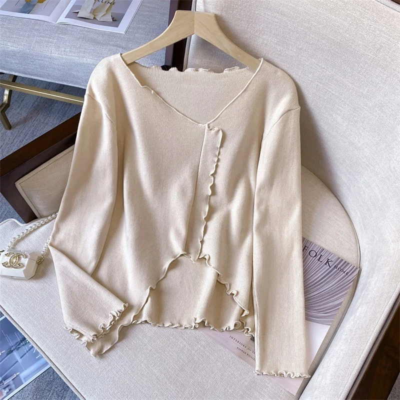 

Large Women's Clothing 2022 Autumn Loose Pullovers Sweater Fashion Irregular V-neck XL-4XL Oversize Korean Knitted Jumpers
