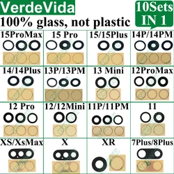 10set Rear Back Camera Glass Lens for iPhone 15 14 Plus 1113 Pro Max 12 Mini XS XR 8 7 Rear Cover Lens 3M Sticker Adhesive