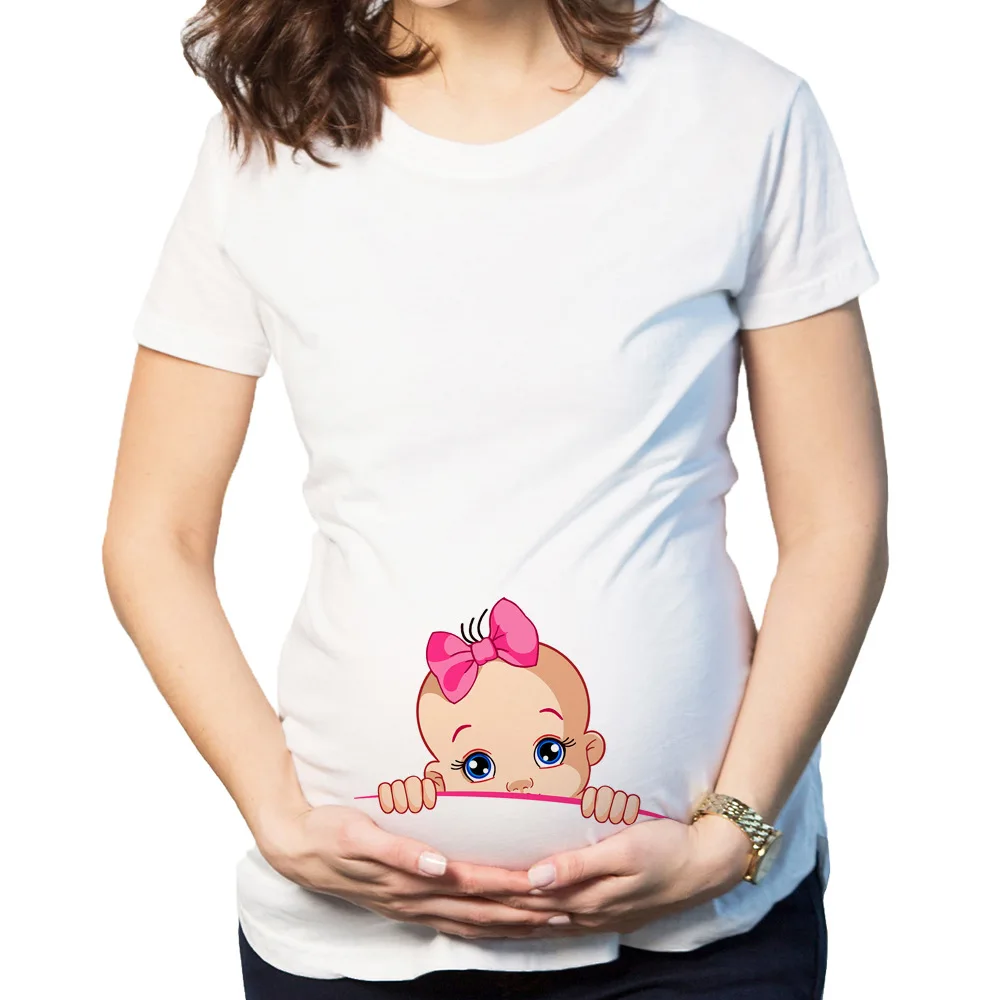 Women\'s T-Shirts Cartoon Maternity Tops Baby Funny Pregnancy T Shirts Cotton Short Sleeve T-shirts for Pregnant Women Tees S-3XL