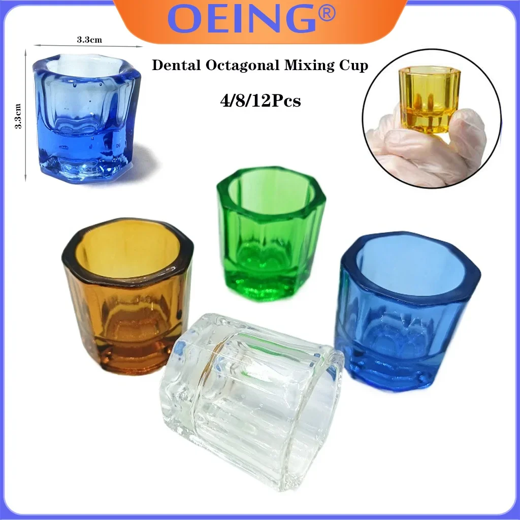 12Pcs/Pack Dental Mixing Bowls Glass Dappen Dishes Tiny Mixing Bowl Octagonal Mixing Cups Glassware Household Dentist Container