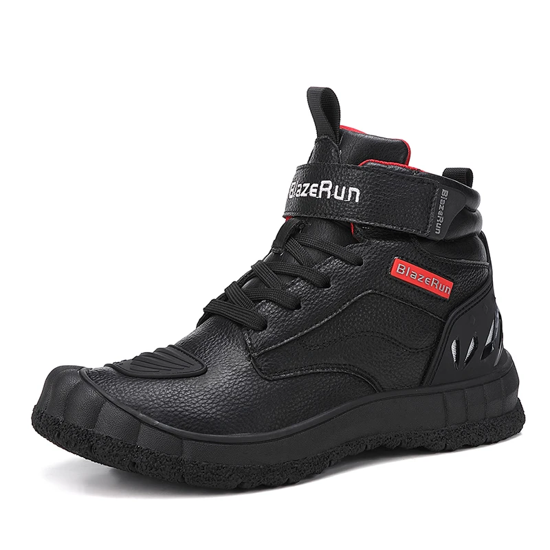 

Black Retro Motorcycle Boots Men Motorbike ShoesMotocross Boots Cycling Shoes With Gear Shift Pad Rubber Sole, Wear-Resistant