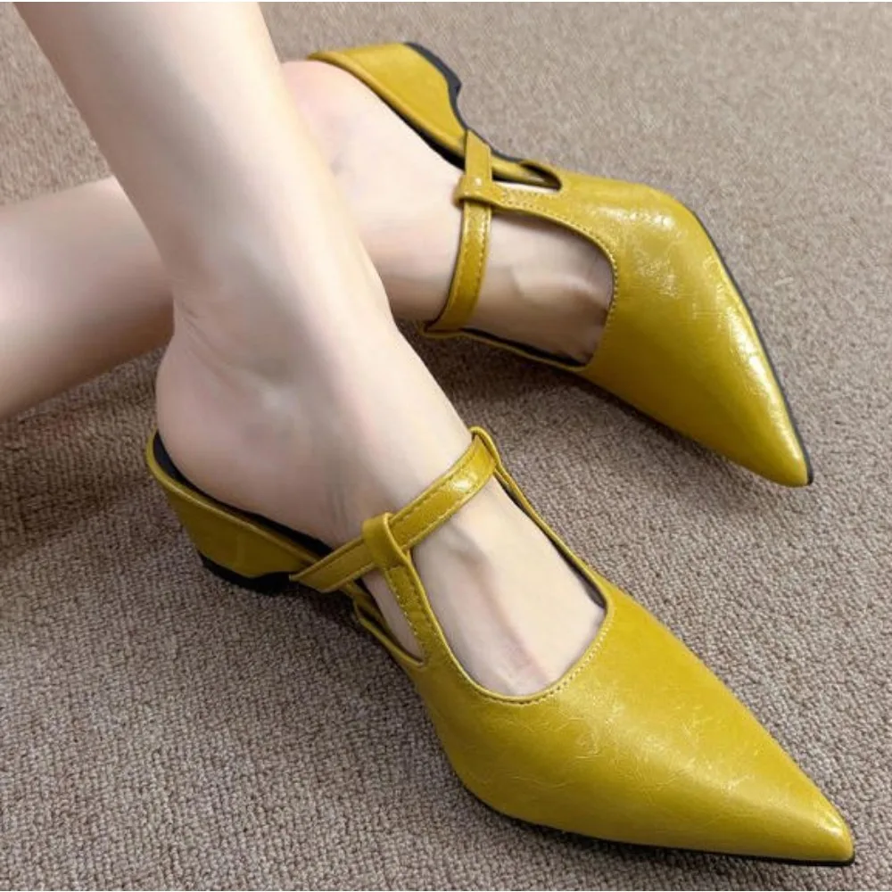 Französische Blockabsatz-Slipper mit spitzer Zehenpartie, Mary Cool Drag 2026, Frühjahr/Sommer, neues Design, Nischen-Baotou-Halbslipper für Damen