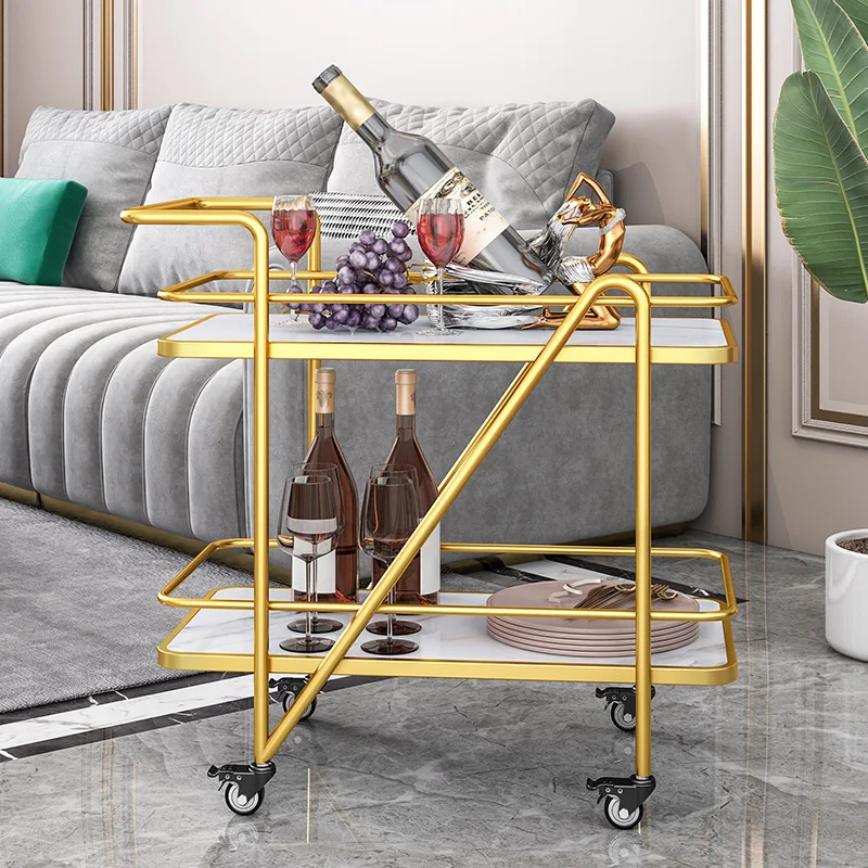 Mobile Pushcart Hotel Light Luxury Wine Rack Cart High Value Commercial Wheel Mobile Pushcart