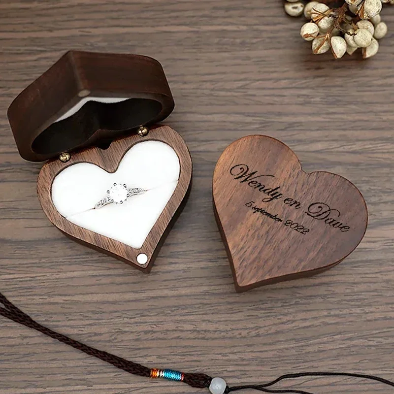 1PCS Free Engraving Heart-shaped Wood Jewelry Box Proposed Jewellery Wedding Jewelry Storage Organizer Earring Ring Necklace Box