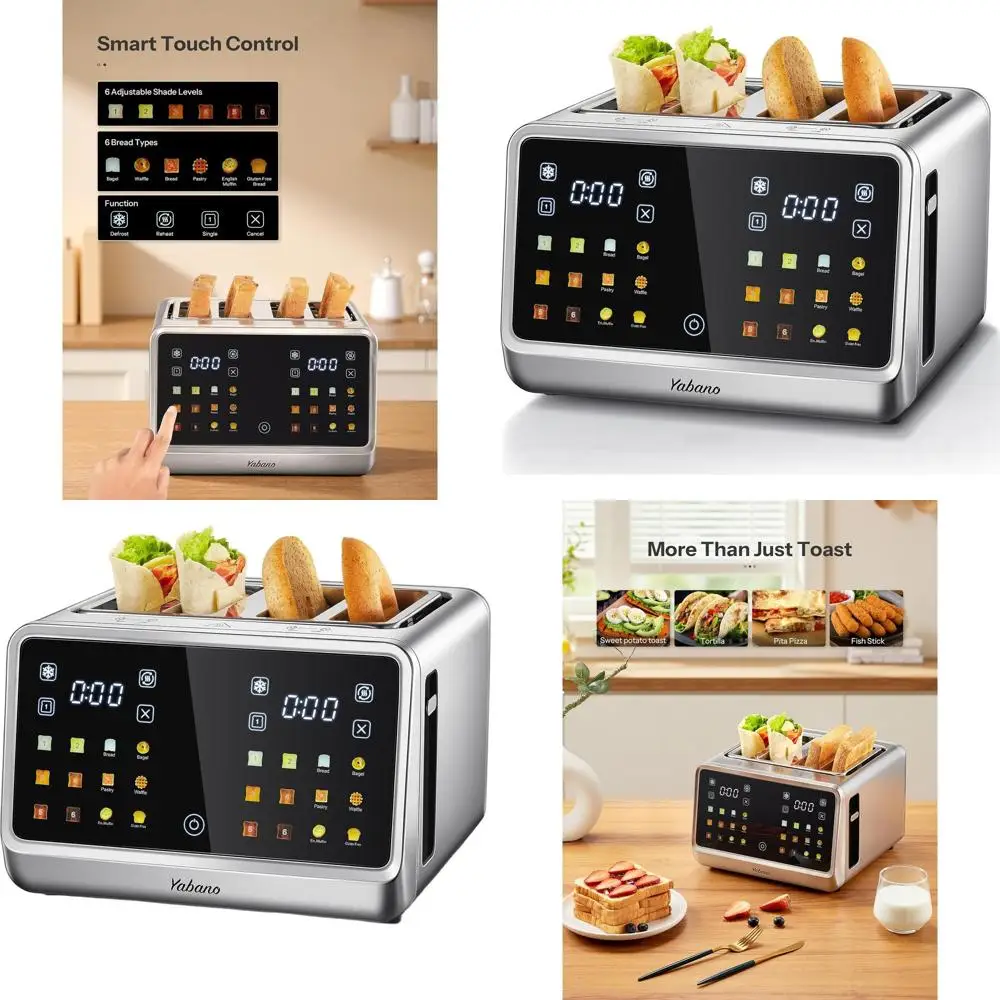 

Тостер Smart Touch на 4 ломтика: 6 уровней жарения, широкие слоты для багелей, компактный, с лотком для крошек