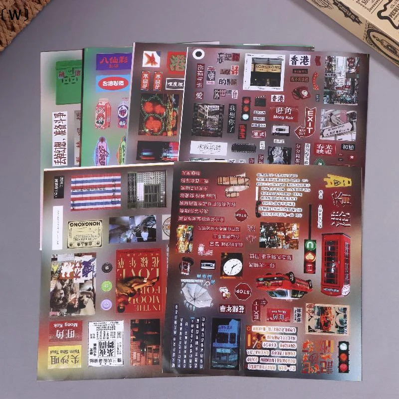 6/12/18 Hojas de Pegatinas para Diario, Álbum de Recortes, Estilo Y2K, Dreamcore, Retro, Hong Kong, Weirdcore〔Invierno1〕