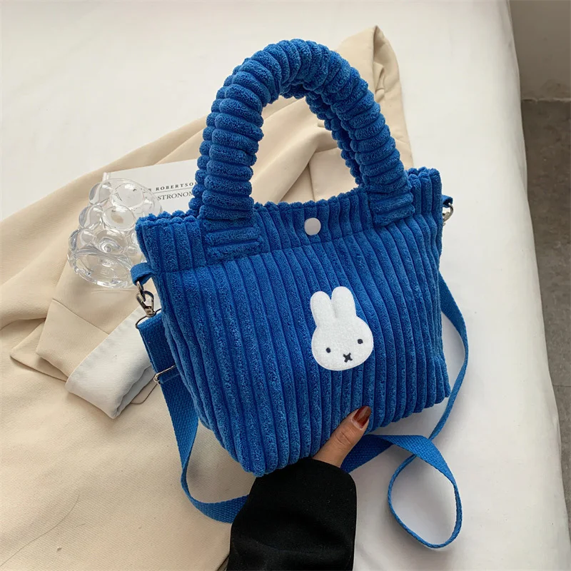 حقيبة كروس كورية جديدة من القطيفة بكتف واحد من Miffy للنساء للخريف والشتاء حقيبة نسائية محمولة باليد عالية الجودة