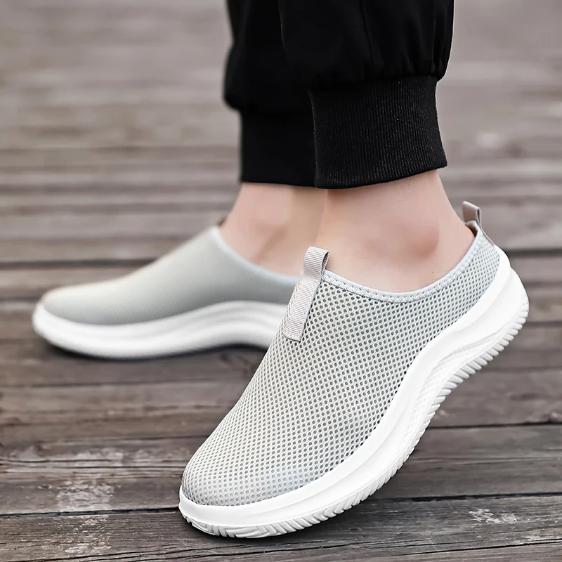 

ELUVA Summer Men's Mesh Slides Breathable Flat Casual Shoes Lightweight Non-Slip Outdoor Slippers Unisex House Home Slippers