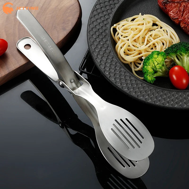 (New) 1Pc Heat-Resistant Stainless Steel Kitchen Tongs for Cooking - Perfect Grasp for Food Steak Bread Pizza Salads BBQ