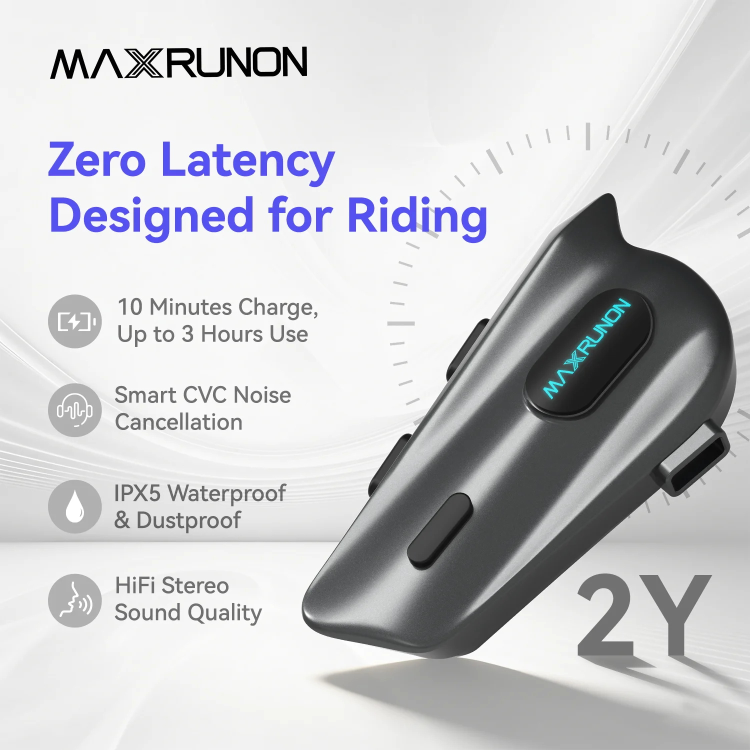 

MAXRUNON 2Y BT5.3 Мотоциклетная интерком-система для 2 райдеров, 500 м, гарнитура для шлема, система связи, интерфон, мультиаудио + FM-радио