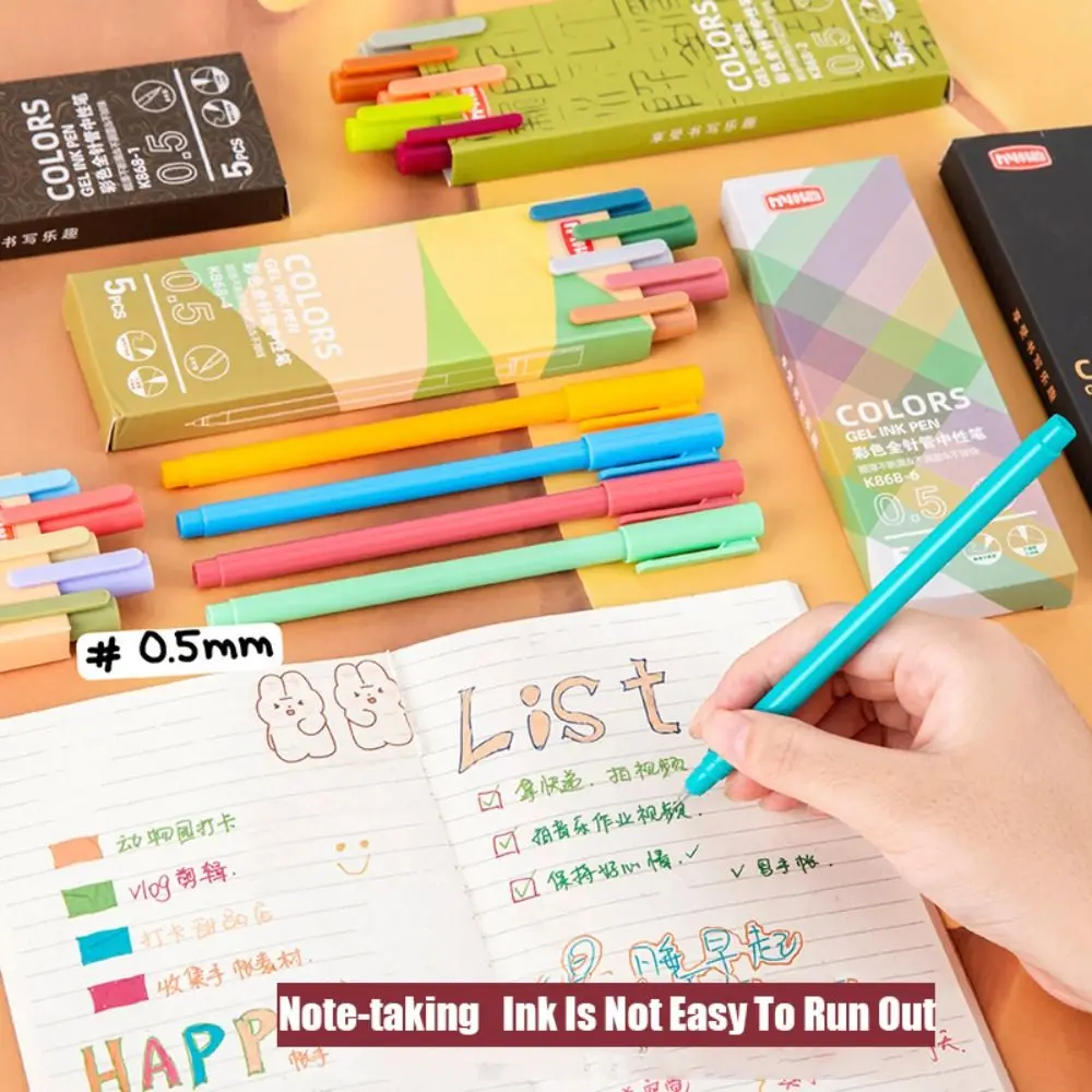 

5Pcs Retro Colored Gel Pen Fine Point Quick-drying Neutral Pen 0.5mm Writing Stationery Office