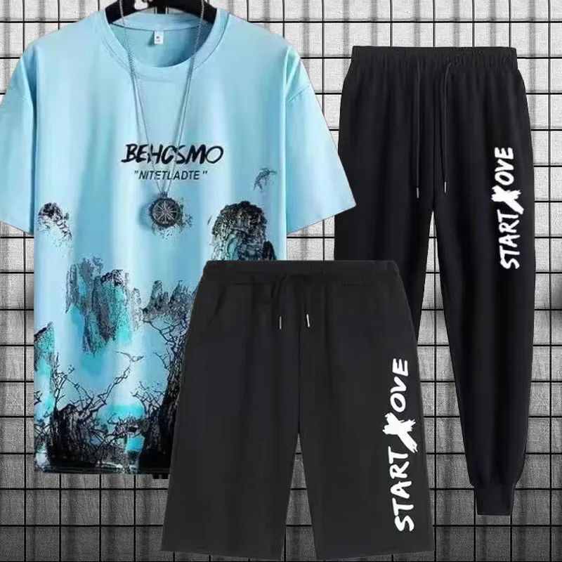 เสื้อยืดแขนสั้นสามชิ้นสำหรับวัยรุ่น, ชุดสูทนักเรียนบางลำลองสำหรับผู้ชายสำหรับฤดูร้อน