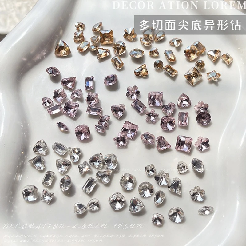 Mélange à fond pointu éblouissant blanc rose Champagne coeur goutte d'eau étoile fleur strass Nail Art bricolage accessoires décorations