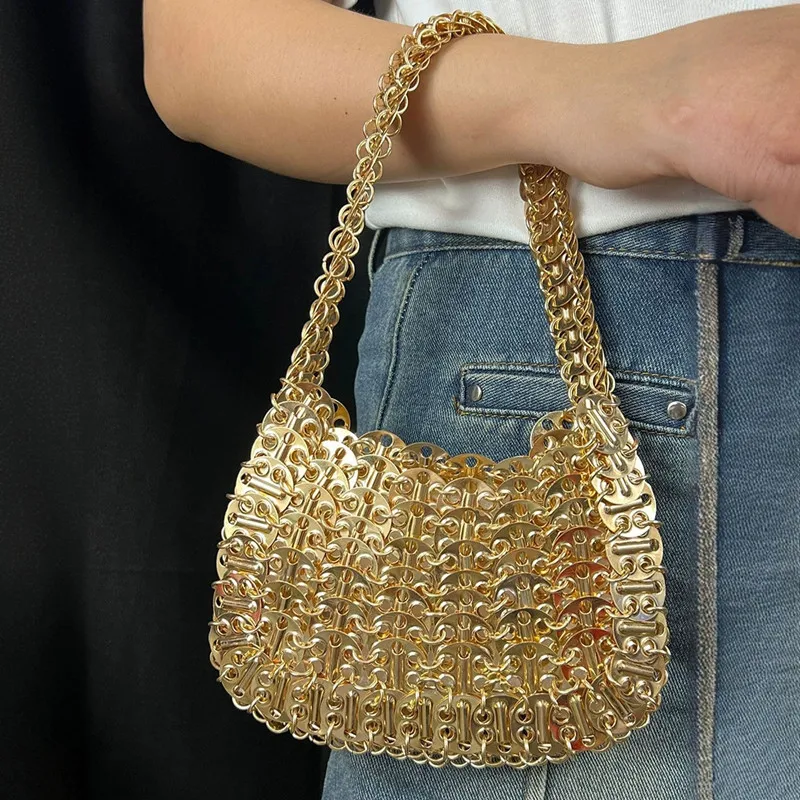 

Women's Bag Luxury Bag Designer Hand Woven Metal Sequin Hollow Tote Bag Travel Holiday Clutch Evening Bag Women Handbag