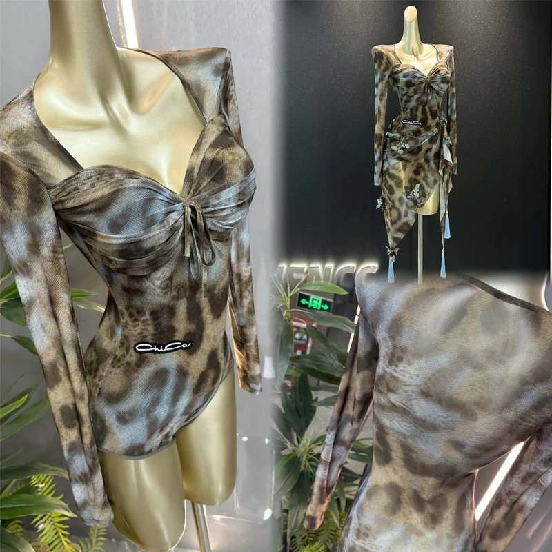 

Fashion Chacha Latin Dance Clothing Adults Performance Dancing Clothes Women Leopard Latin Dance Competition Costume SL11892
