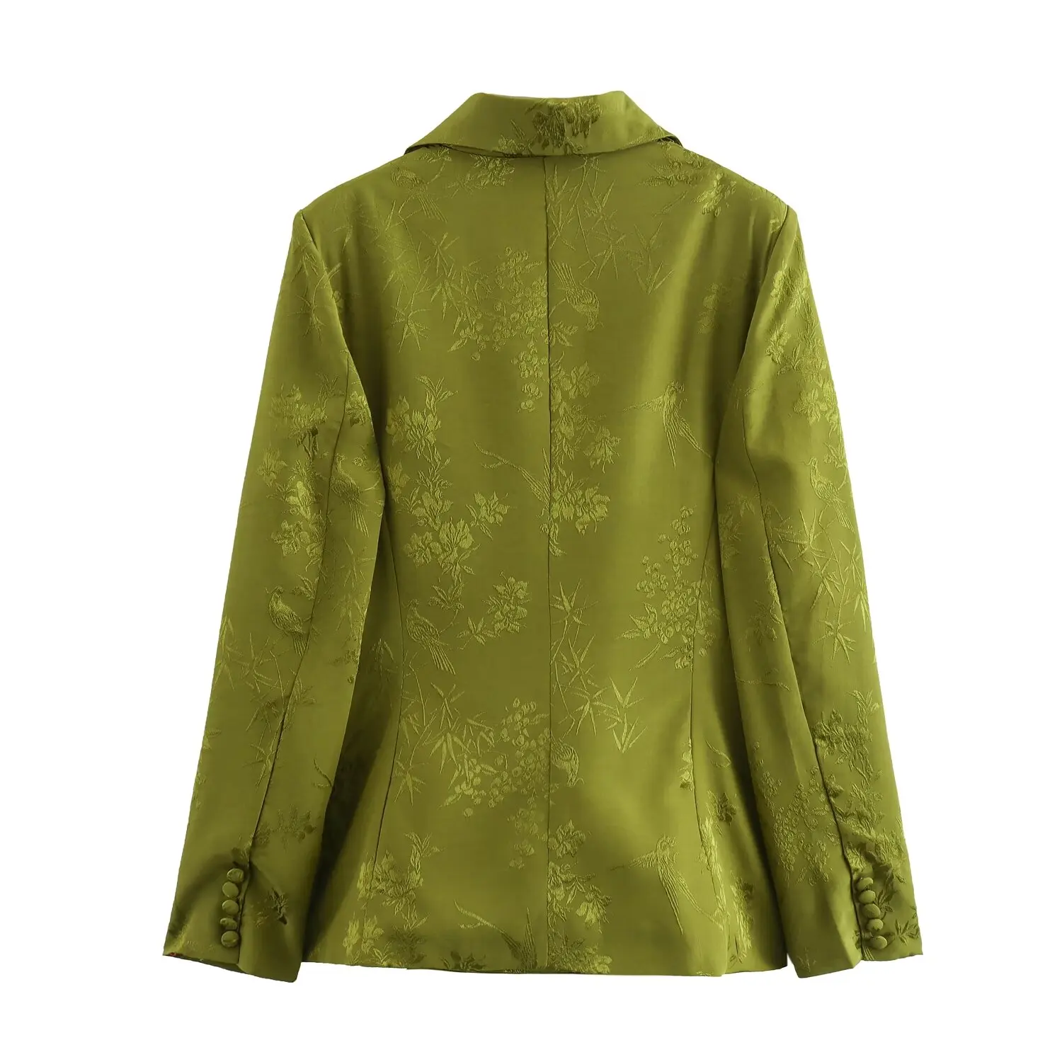 Tangada 2024 Women Green Jaquard Blazer Coat With Slash Long Sleeve Pockets Female Suit QD095