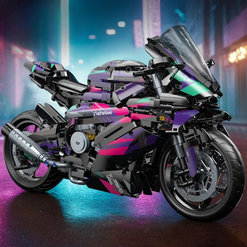 Mechanical Style Cyberpunk Motorcycle Brick Kit Adult Assembly Creative Bike Desktop Decor Ornament